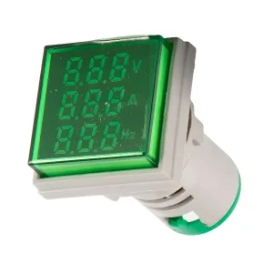 Voltimetro Amperimetro Frecuencimetro Ø 22mm 100A 500V Verde