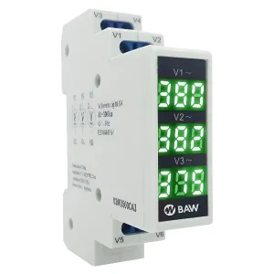 Voltimetro Digital Trifasico 1 Modulo DIN Verde
