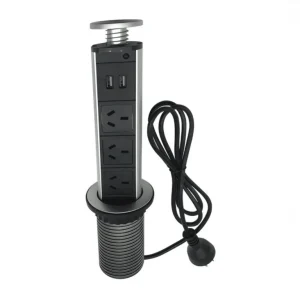 Estacion Carga Telescopica 3 Tomas + 2 USB Embutir Negra